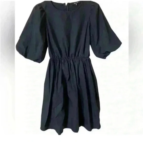 Madewell Poplin Crewneck Bubble-Sleeve Mini Dress Black - Picture 4 of 9